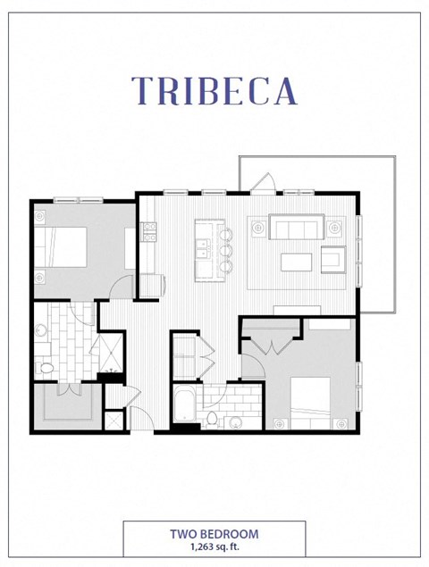 Floor plan for 2 beds, 2 baths, 1263 sqft